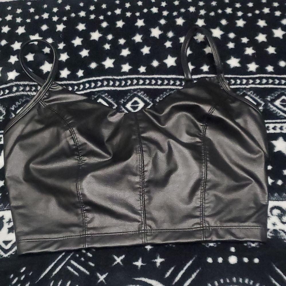 Aerie Black Faux Leather Top